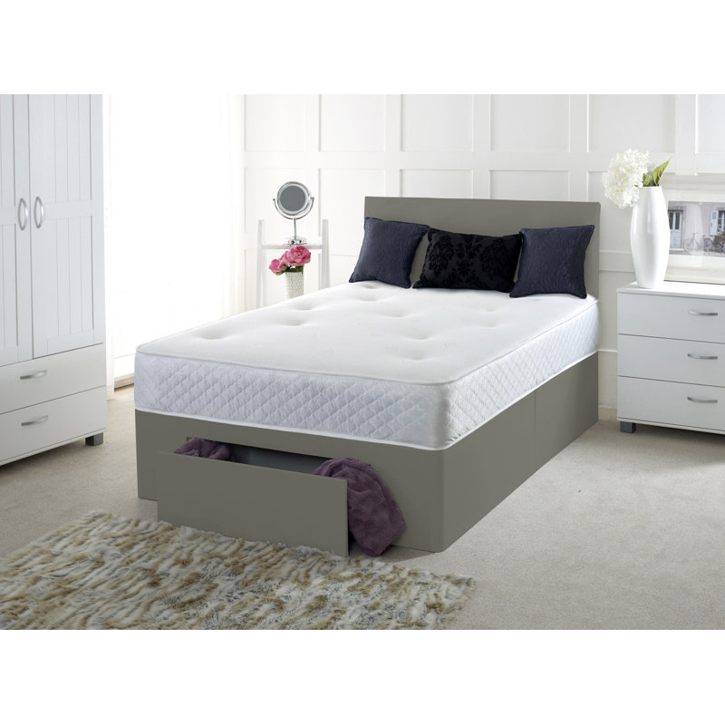 Grandwood Upholstered Bed with Mattress, Kingsize (5'), 2 Drawers Foot End, Grey