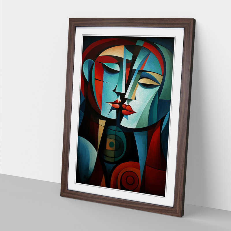 Lovers Cubism No.2 - Framed Print, 34cm H x 25cm W x 2cm D, Walnut 