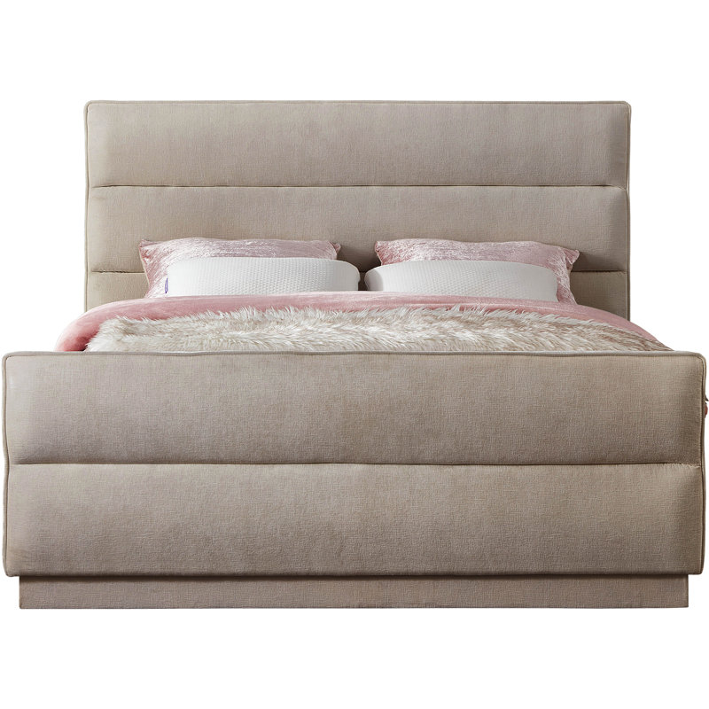 Lit tapissier standard capitonné Paxton, Très grand, Beige Chenille Fabric