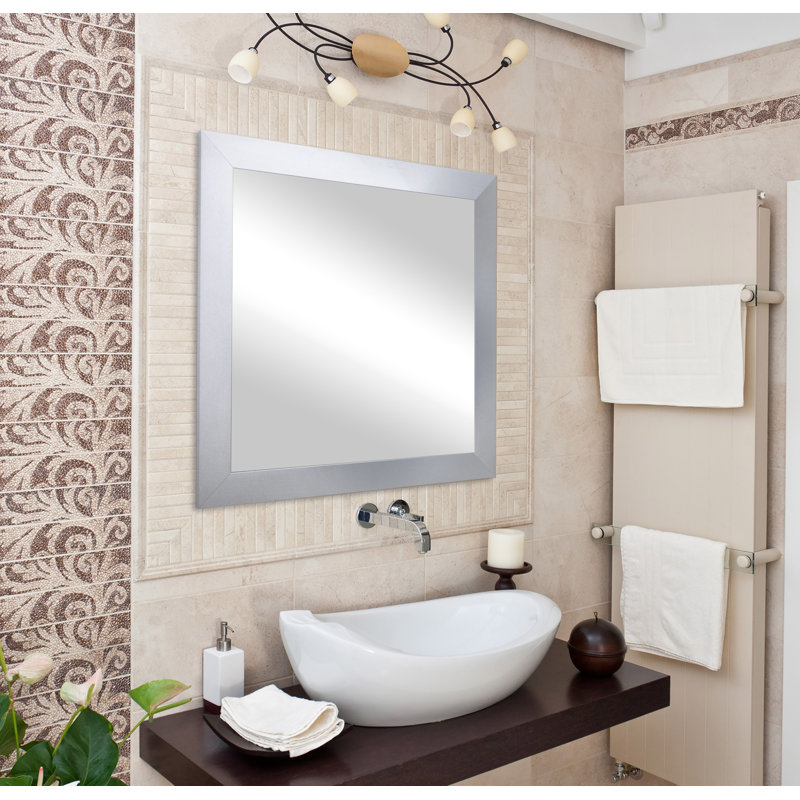 Bahena Engineered Wood Flat Wall Mirror, 25" x 25", Silver