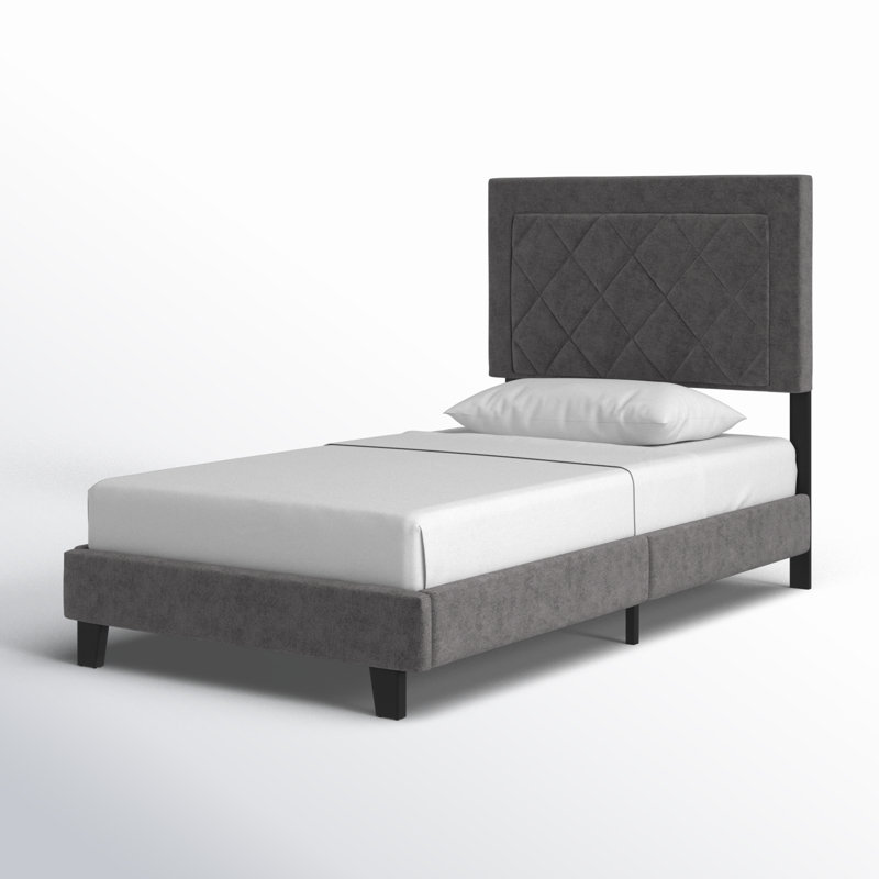 Lit plateforme tapissier Aguadilla, Gris, Simple