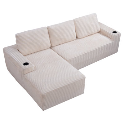 Canapé modulaire 104 po Cloud, canapé modulaire moderne avec assise profonde, canapé en velours côtelé avec méridienne en L pour salon