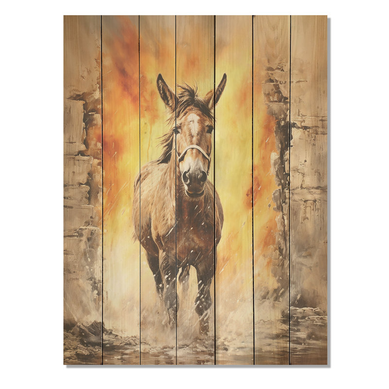 Expressionist Donkey Pasture Dance I - âne sur bois, H 32 po x l 24 po