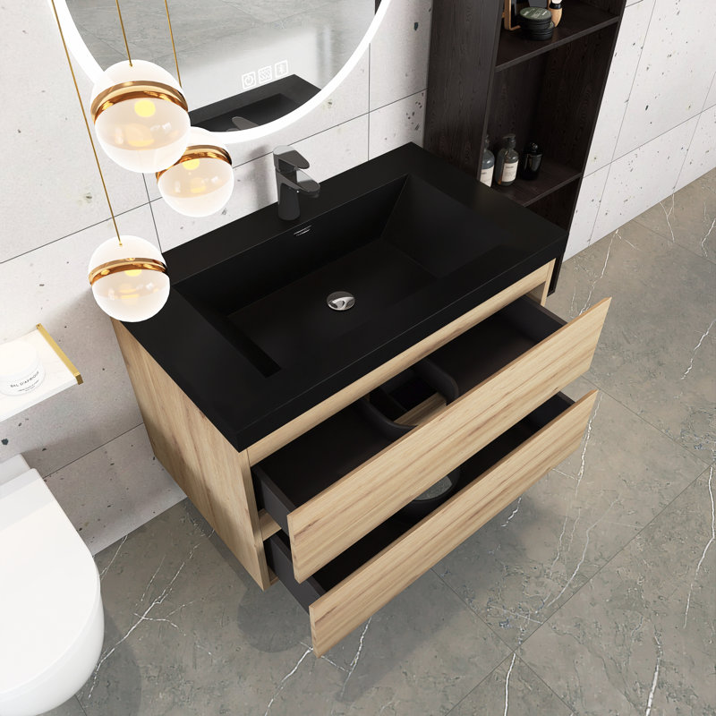 Meuble-lavabo mural simple 36 po avec plateau en marbre Tolla