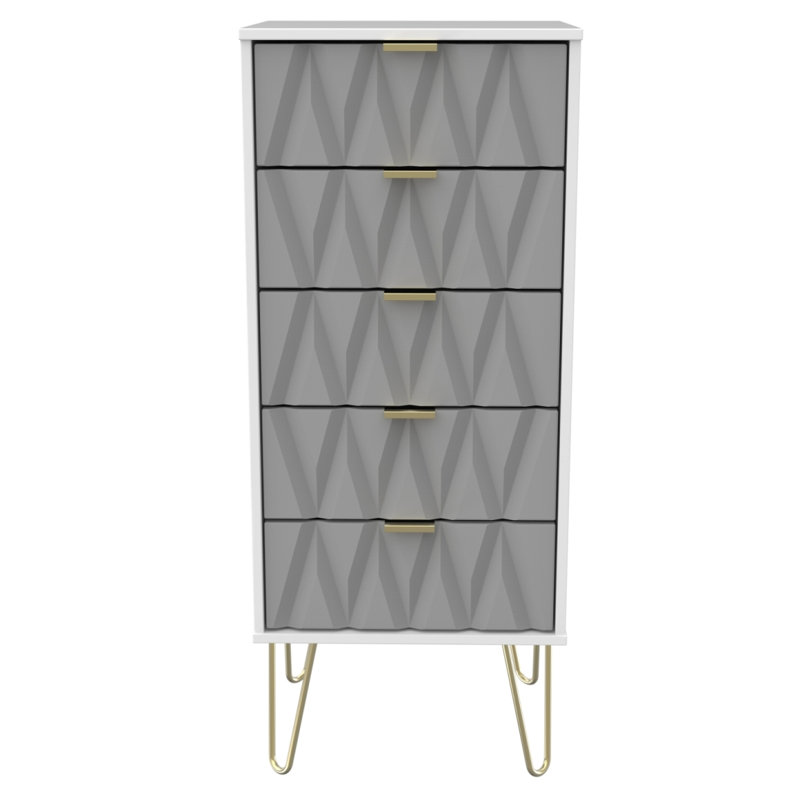 Fully Assembled Diamond 5 Drawer 45Cm W, Shadow Grey / White