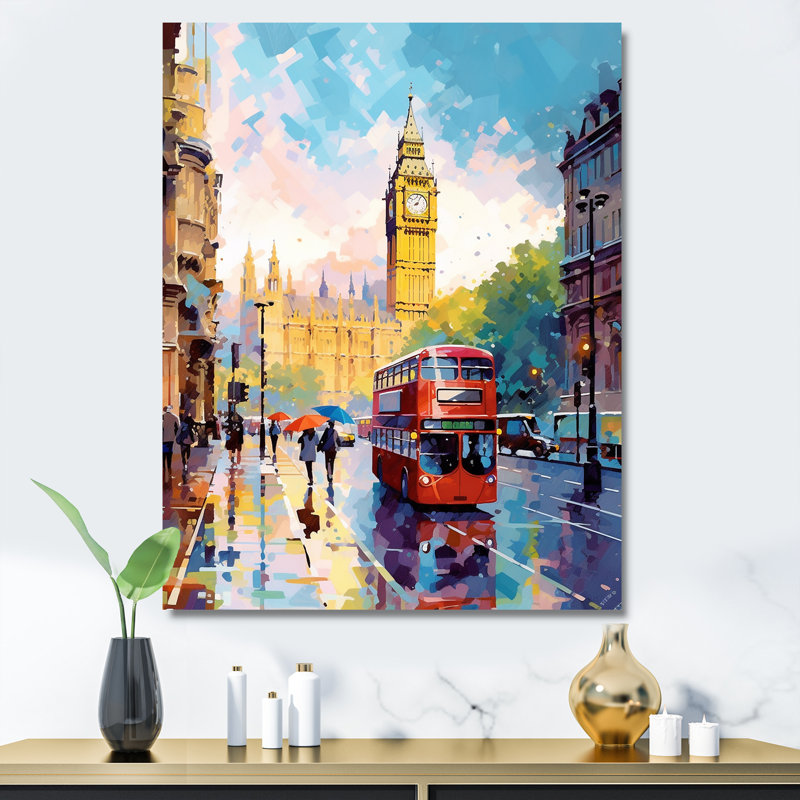 Vintage London UK Scenery - Cityscapes, impression d'art mural, H 32 po x l 16 po x P 1 po, Toile tendue