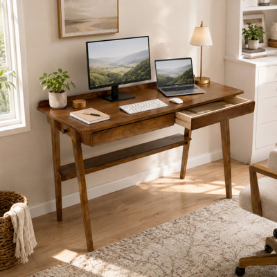 Bureau Arolkin en bois massif avec tiroirs, tablette de rangement et crochets latéraux