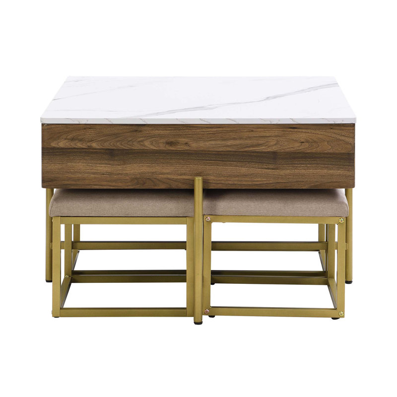 Ensemble de tables basses à plateau relevable moderne avec rangement et 4 repose-pieds