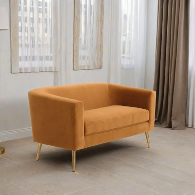 Causeuse luxueuse rembourrée en velours avec des accents dorés, pour un décor moderne glamour et une assise confortable