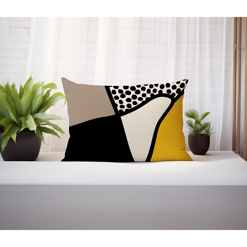Coussin lombaire réversible intérieur / extérieur Jai Abstract, H 14 po x l 20 po, Jaune