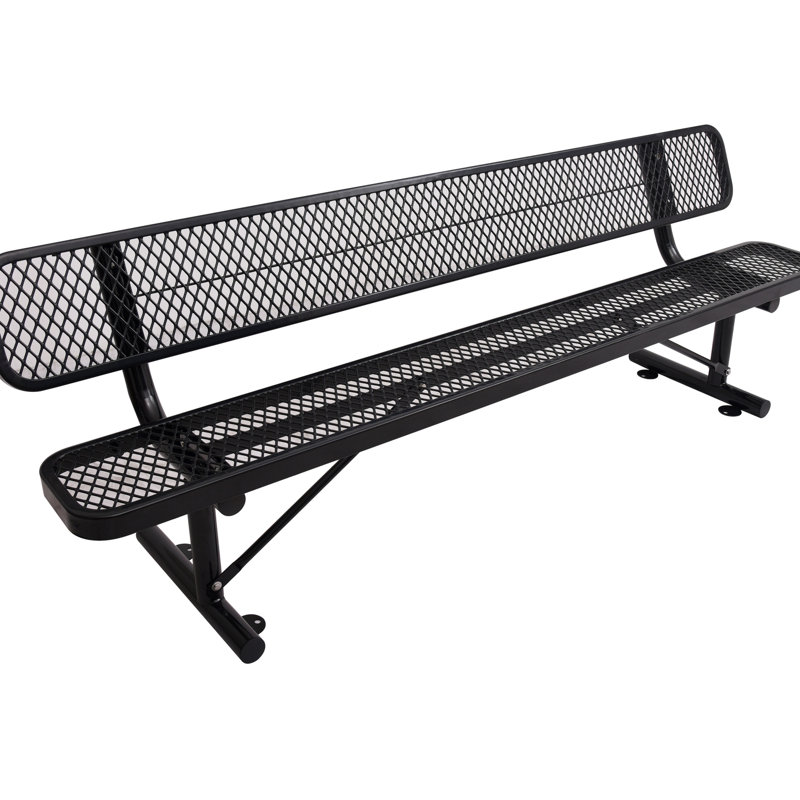 Banc d'extérieur en acier de 2,4 m (8 pi) - Robuste et noir, idéal pour terrasse et jardin stable.