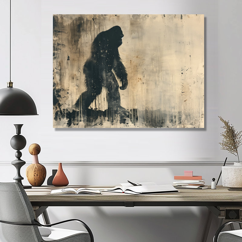 «Black Beige Shadow Silhouette Bigfoot», impression d'art mural Bigfoot, Métal métal, H 30 po x l 40 po x P 1,5 po