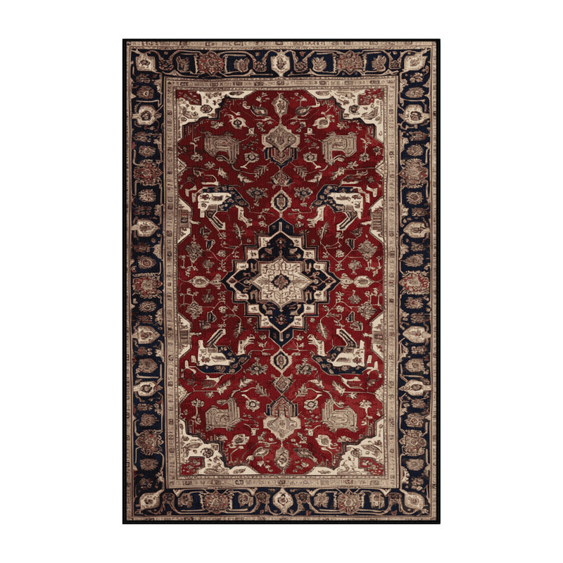 Machine Washable Persian Black Area Rug, Rectangle 5' x 8'