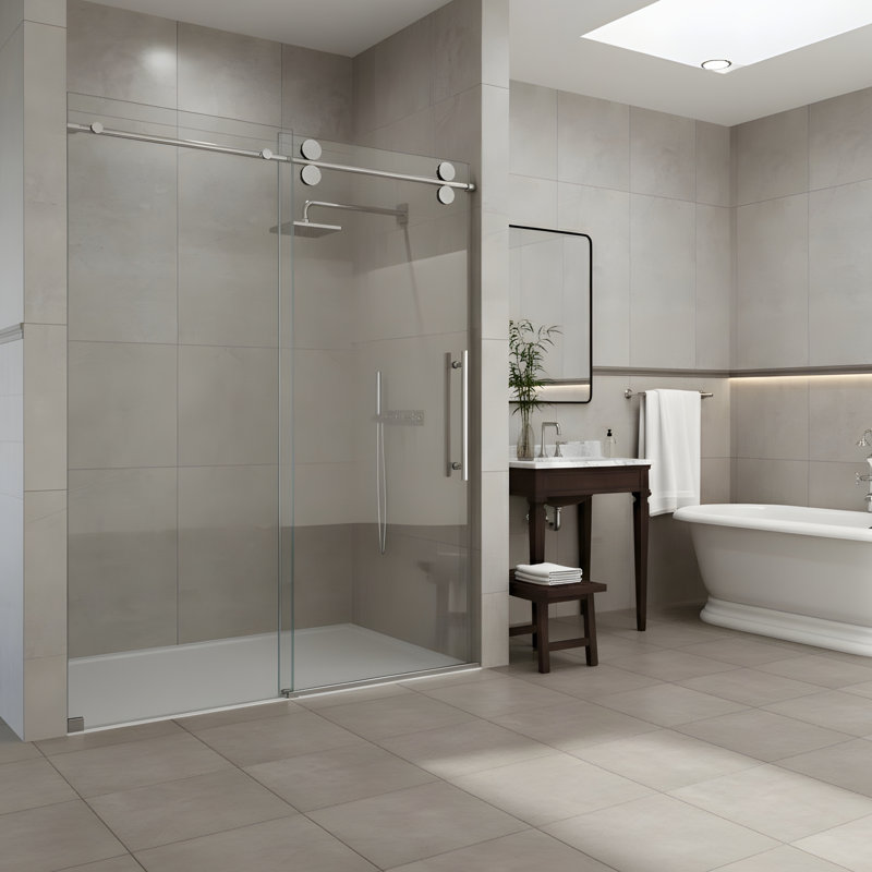 Porte de douche coulissante simple sans cadre, Chrome chrome