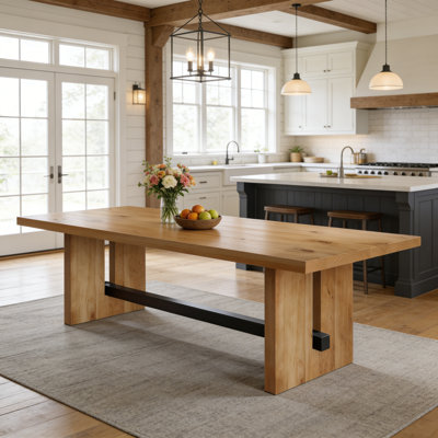 8-seater rectangular solid wood dining table, sturdy and durable, suitable for dining rooms, living rooms or home offices