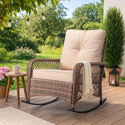 Outdoor Rattan Rocking Chair With Cushion by Bay Isle Home