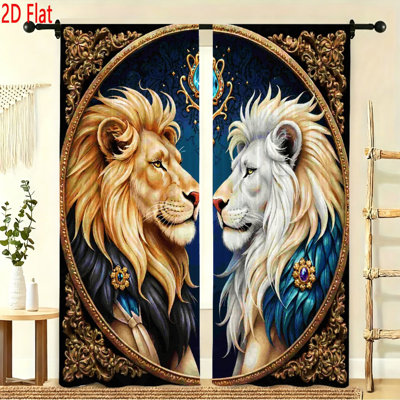 2 Piece Window Curtain Set Majestic Lion Portraits Royal Vintage Style Decorative Drapes For Living Room Bedroom Artistic Animal Print Home Decor Window Treatments