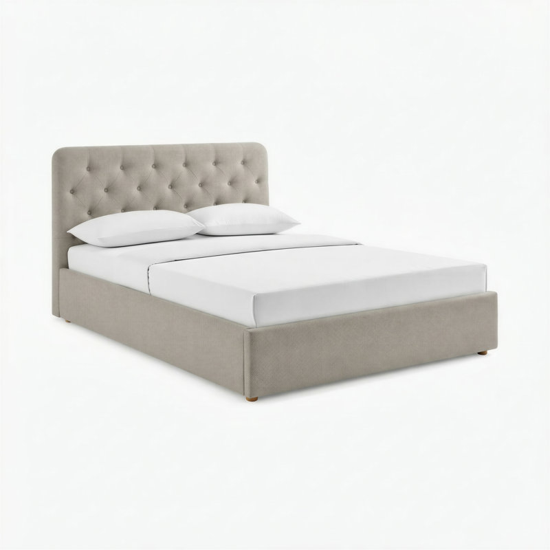 Haiden Upholstered Ottoman Storage Bed, Beige Fabric, Double