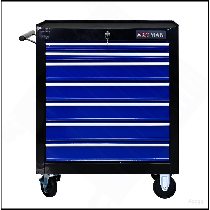 7 DRAWERS MULTIFUNCTIONAL TOOL CART WITH WHEELS-BLACK+BLUE