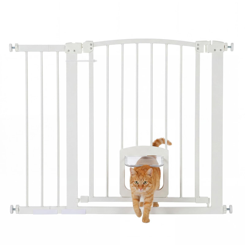 Barrière de sécurité pour chien à pression, sans perceuse avec double verrou et rabat intégré pour chat