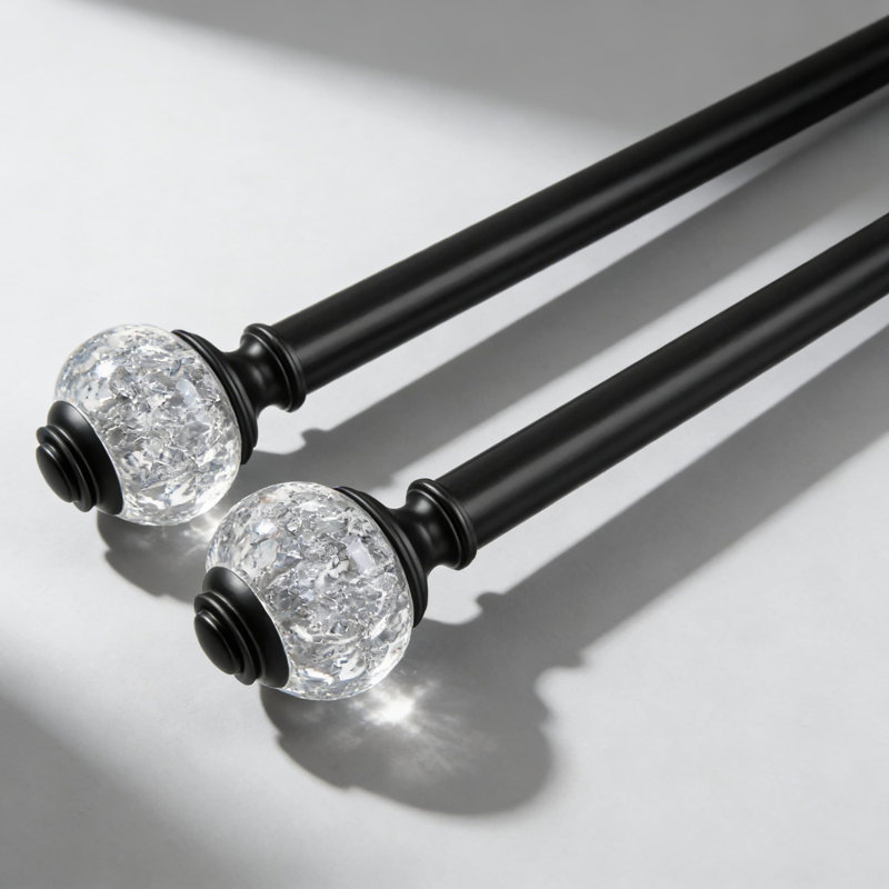 Tringle à rideaux télescopique et épisseuse (paquet de 2) - Réglable 32 à 58 po pour fenêtres 20 à 54 po, tringle à draperie noire de 7/8 po de diamètre avec embouts décoratifs