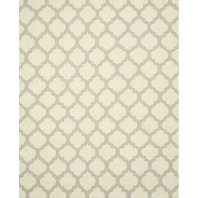 Ivory Flat Weave Wool Neutral Quatrefoil Motif Geometric Modern Contemporary Carpet Rug