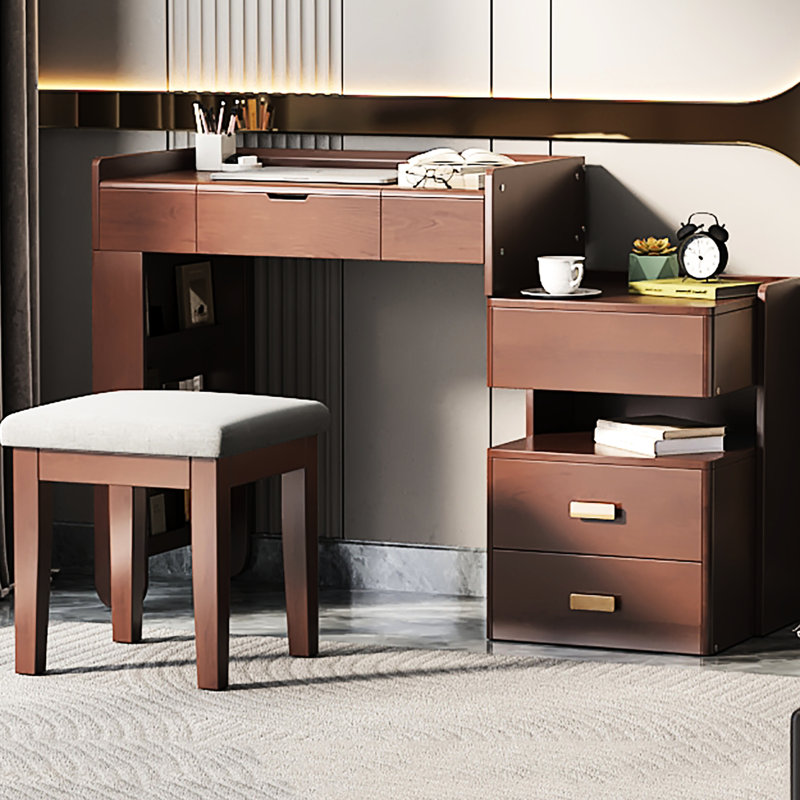 Stylish 31 Dressing Vanity With Flip-Top Mirror, Adjustable Lighting, And Retractable Storage Unit In Walnut Finish Table 3 Colors Led Ample Options Shade