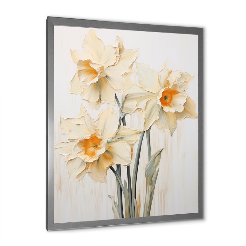 Minimalisme - jonquilles beige - jonquilles, H 44 po x l 34 po x P 1,5 po, Cadre simple argenté