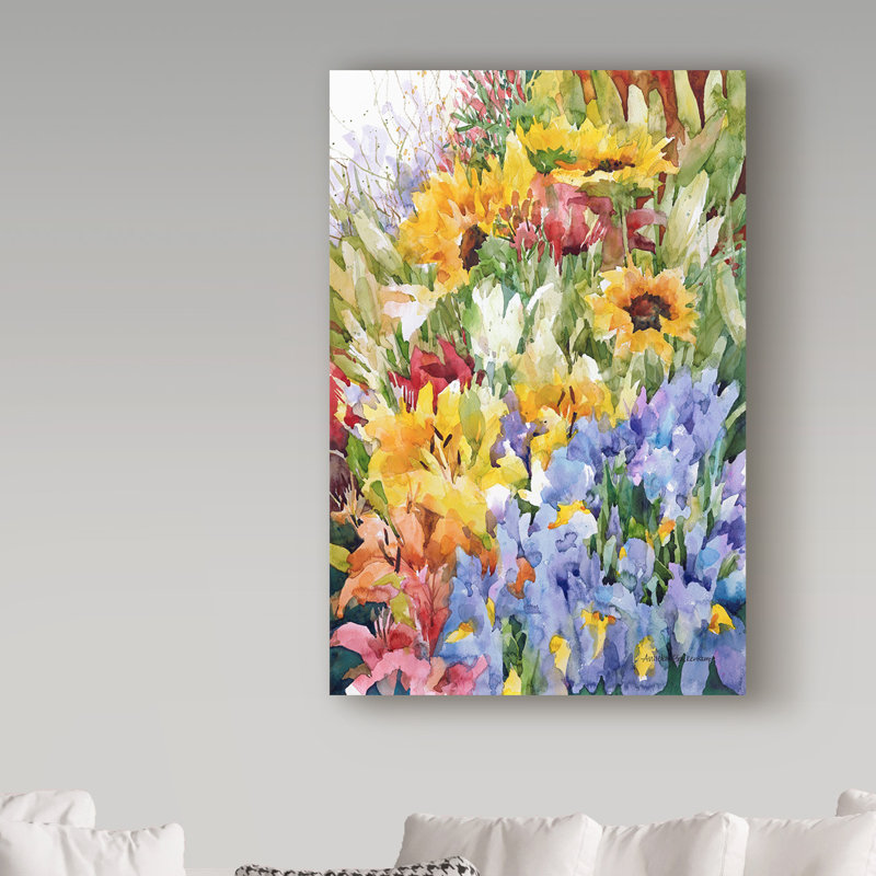 Art mural sur toile tendue - Annelein Beukenkamp «Flower Power Yellow Blue» pour décoration de salon, de chambre à coucher ou de bureau - 12 x 19