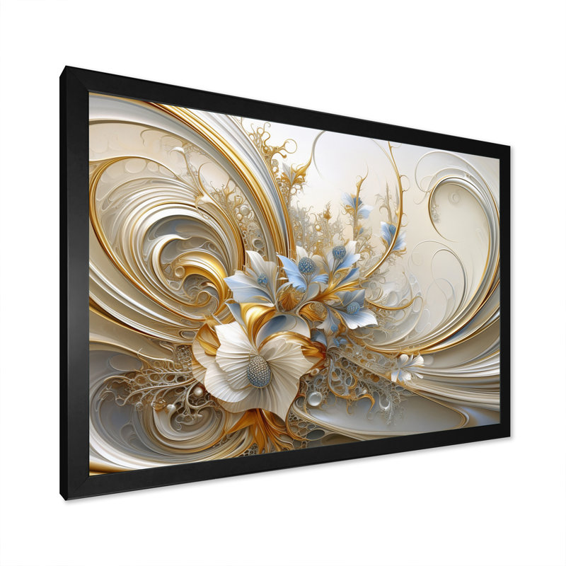 Spirale florale tourbillonnante Tender Light Blue, H 34 po x l 44 po, Cadre photo unique, Noir