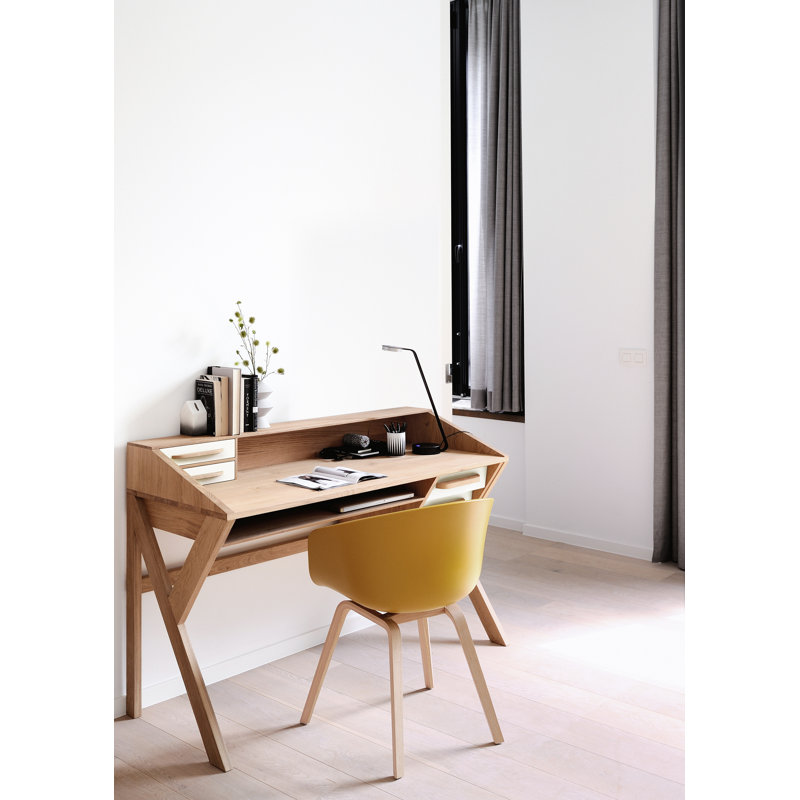 Origami Solid Wood Desk, Cream