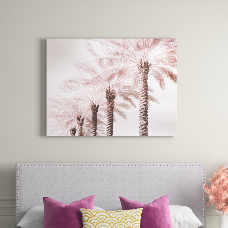 Stately Palms - Reproduction d'art graphique sur toile encadrée, Cadre noir, H 26 po x l 36 po x P 1,5 po