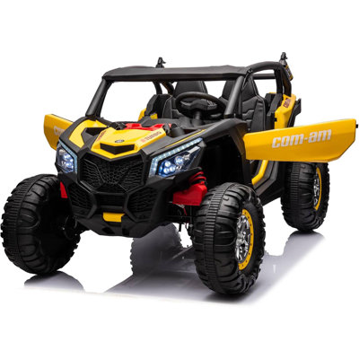 UTV 2 places 24 V pour enfants, voiture 4 roues motrices avec télécommande, moteurs 4 x 75 W, sièges en cuir, suspension, musique et lumières DEL