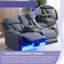 Ensemble de canapé inclinable électrique en cuir 3 pièces avec lumières DEL, chargeur sans fil, console de rangement et table rabattable-1856534552