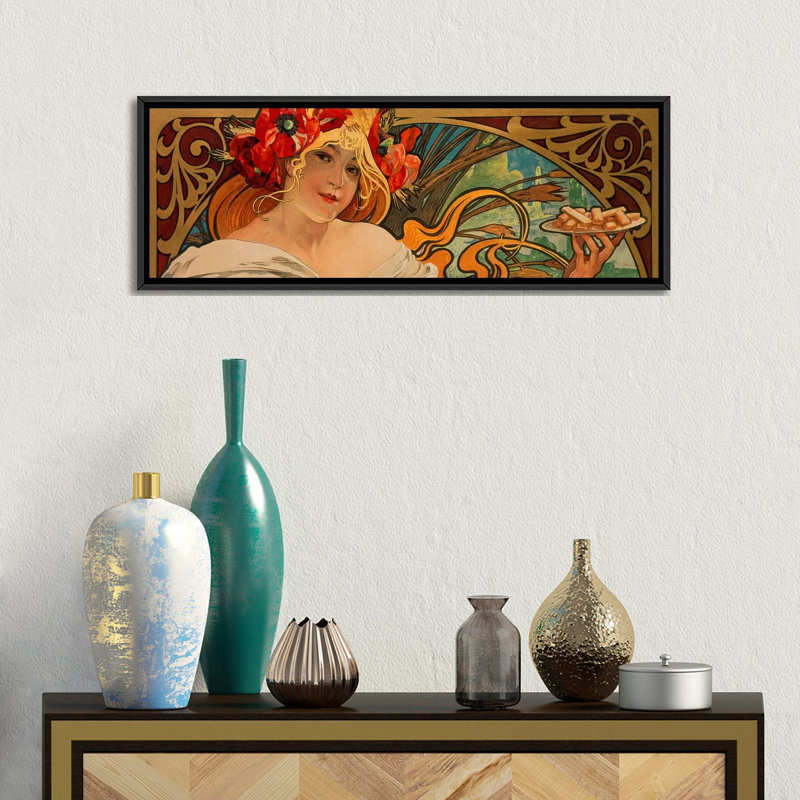 «Biscuits Lefevre Utile» par Alphonse Mucha - reproduction panoramique sur toile tendue, H 12 po x l 36 po x P 1,5 po