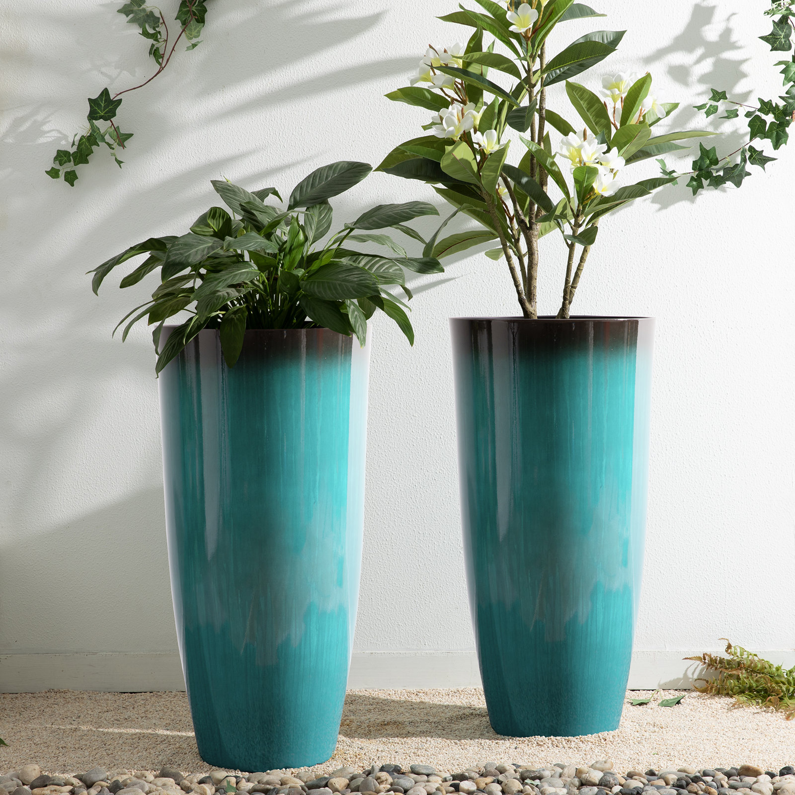Pot Planter, 30"H X 15" W X 15"D, Gradient Turquoise