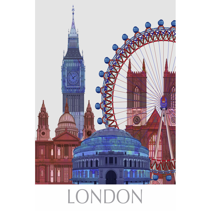 London Landmarks , Red Blue - Wrapped Canvas Print, 46cm H x 30cm W