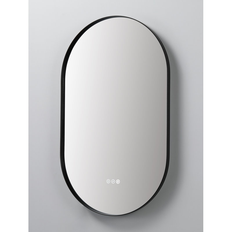 Miroir avec miroir anti-buée, 35,43 po x 21,65 po, Noir mat, Ovale