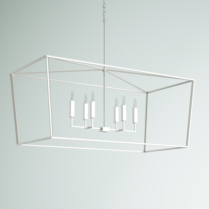 Dumas 6 - Light Dimmable Lantern Geometric Chandelier, Polished Nickel