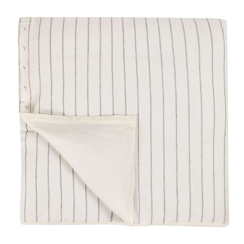 Eberly Striped Linen Duvet Cover, Ivory, King Duvet Cover