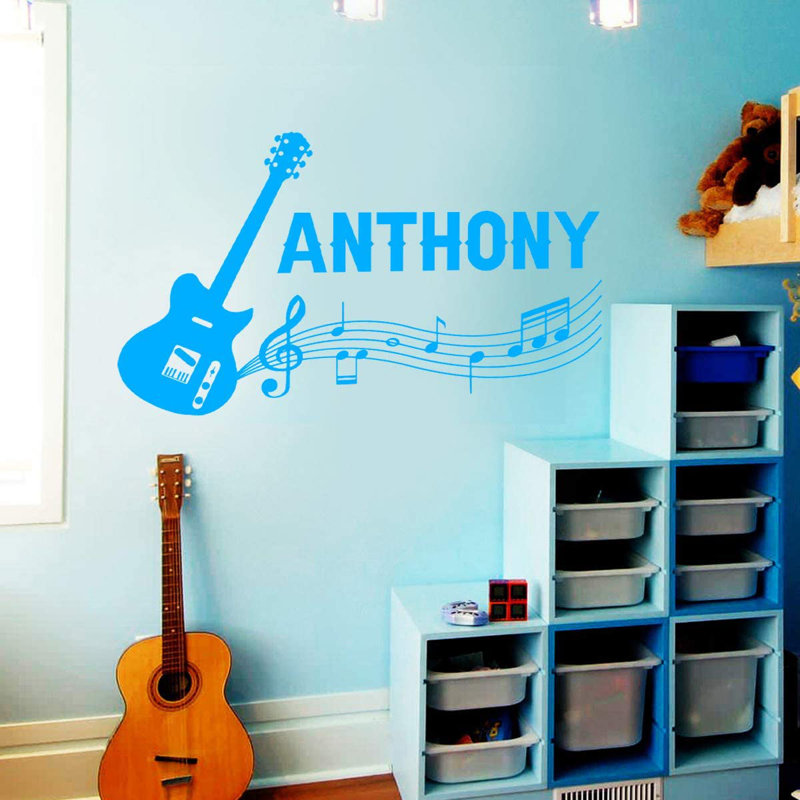 Adhésif décoratif guitare personnalisée, H 23 po x l 40 po, Bleu ciel