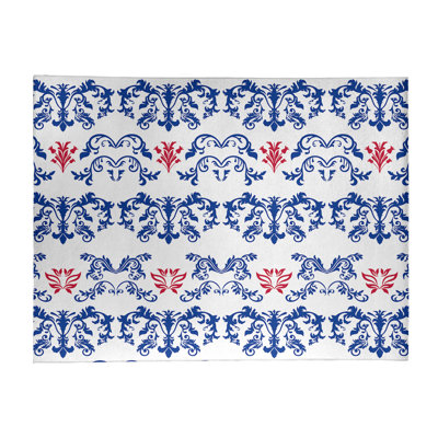 Tapis damassé blanc / bleu marine