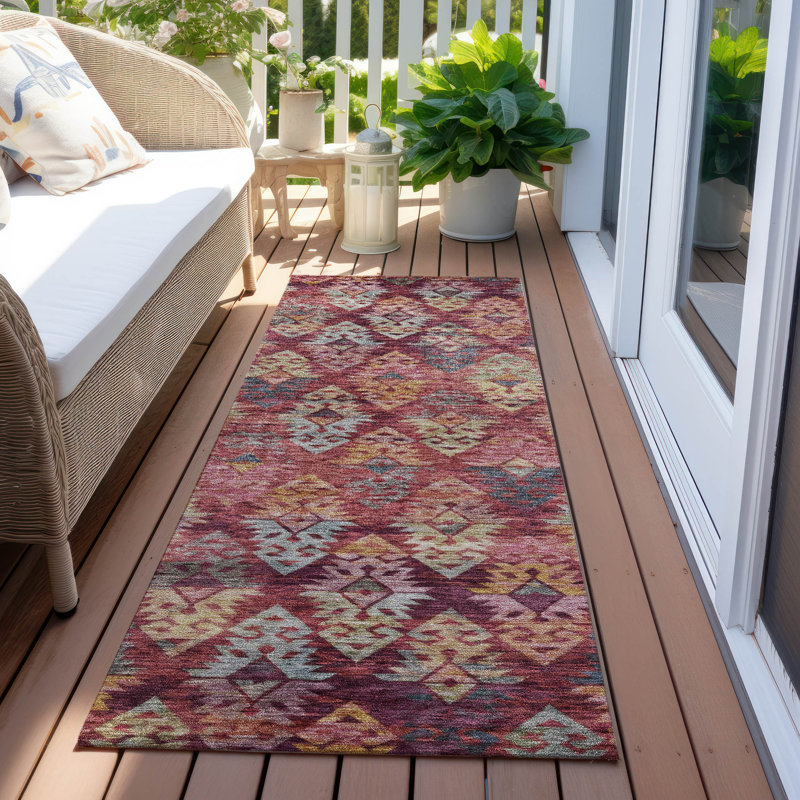 Machine Washable Indoor/Outdoor Claudian ACN1637 Paprika Rug, Runner 2'3" x 7'6"
