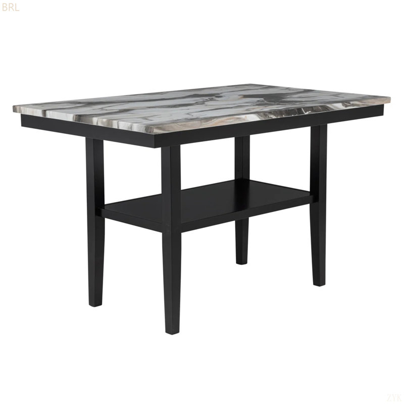 Ensemble de salle à manger moderne avec comptoir, table de salle à manger avec plateau en bois et plateau en bois au fini marbre