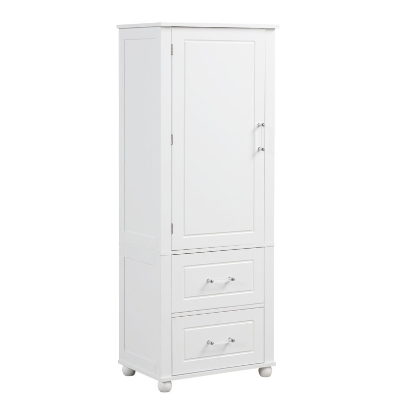 Tall Bathroom Storage Cabinet, Freestanding Storage Cabinet With Two Drawers And Adjustable Shelf, MDF Board With Painted Finish, White