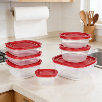 14-Piece Food Storage Container Set With Lids | 7 Assorted Square & Round Containers For Kitchen Pantry & Refrigerator Organization | Stackable, Durab
