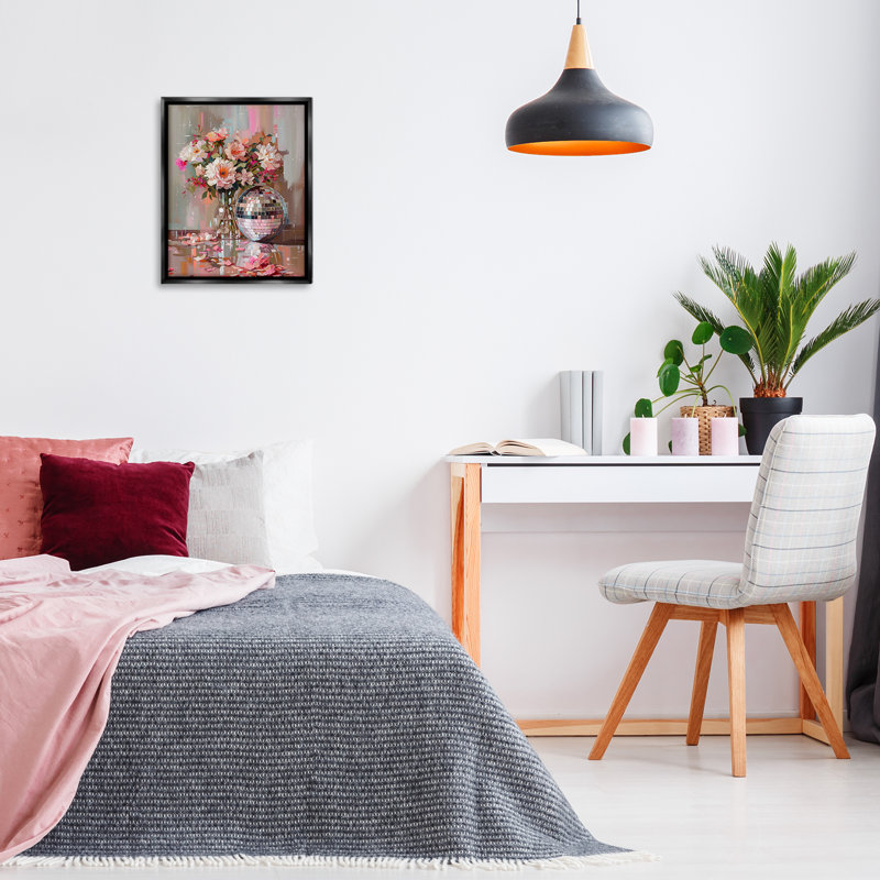Cadre flottant disco avec fleurs et nature morte, design par Arlington Prints, Cadre flottant noir de jais, H 21 po x l 17 po