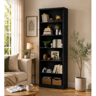 6-Tier Fixed Shelf Bookcase, 75" Tall Heavy-Duty Storage with Tip-Resistant Design