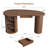 59 Inch Oval Shaped Computer Desk With Tambour Sliding Door, Executive Writing Office Desk With Drawer & Hidden Storage Cabinet-1281357851