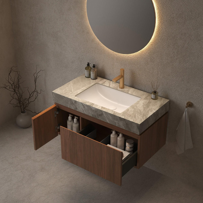 Meuble-lavabo mural simple 36 po avec lavabo, Espresso